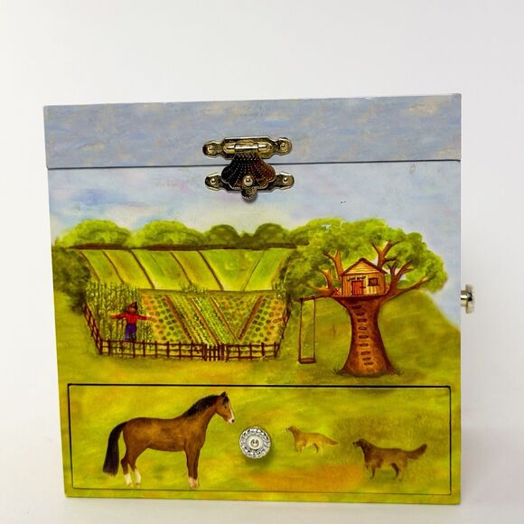 Vintage Enchantmint Horse Ranch Musical Jewelry Box w/ Drawers Mirror Farm Scene - Picture 7 of 12